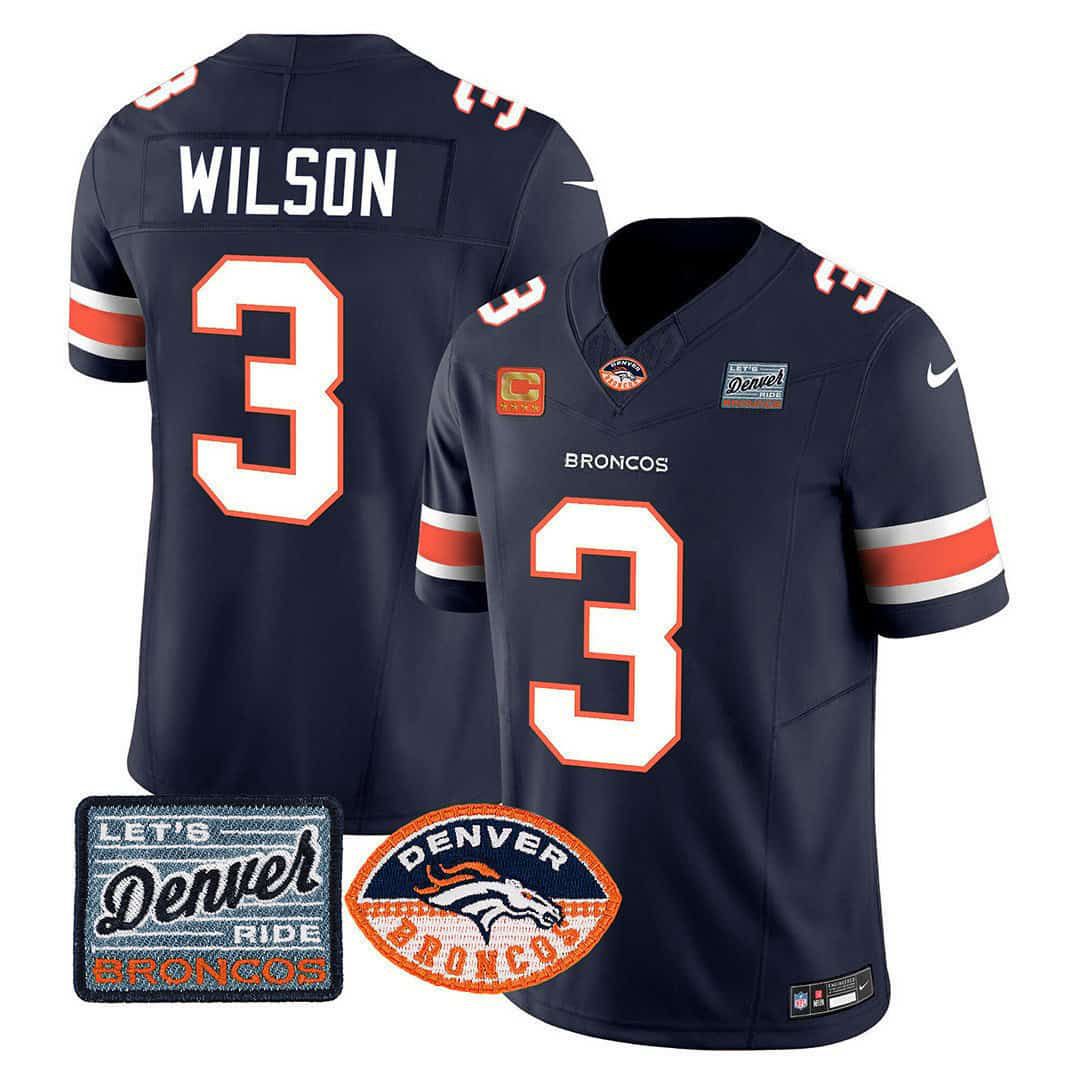 Men Denver Broncos #3 Wilson Blue 2024 Nike Logo Patch Limited NFL Jersey